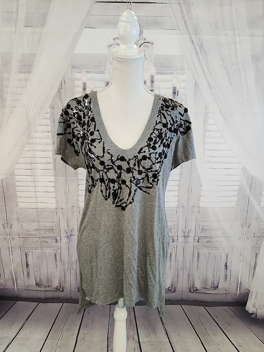 BCBGMaxAzria Embellished High Low T-Shirt